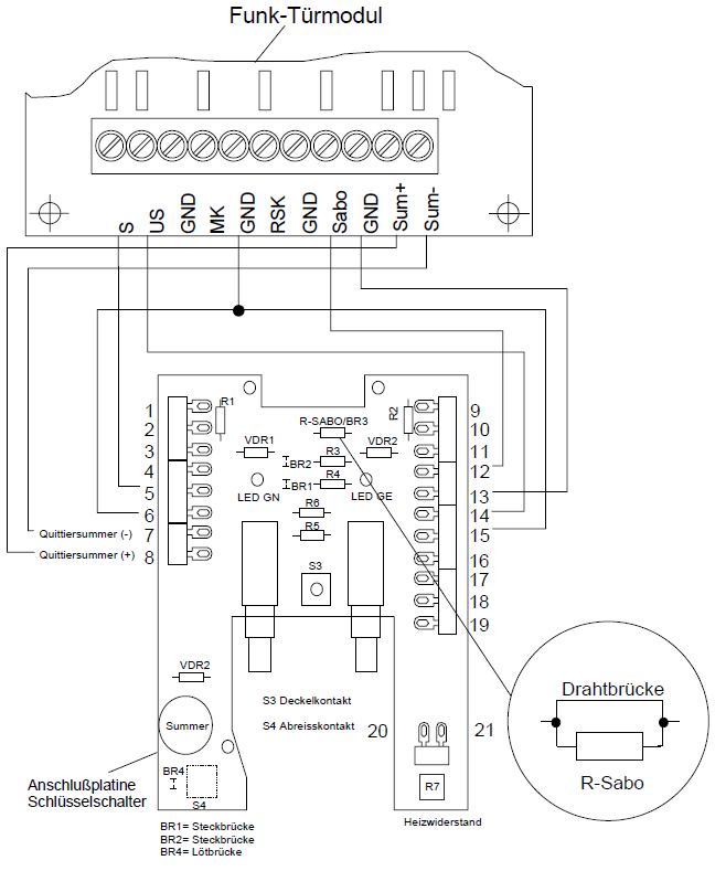 Anschluss des Schlüsselschalters an das Funk-Türmodul