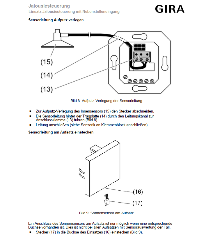 Sonnensensor angeschlossen